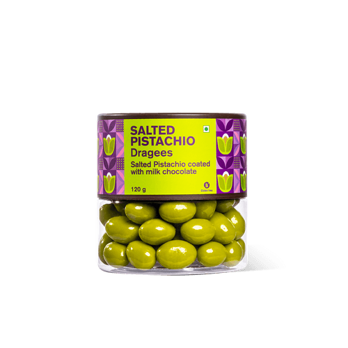 Chocolate coated Salted Pistachio Dragees Jar