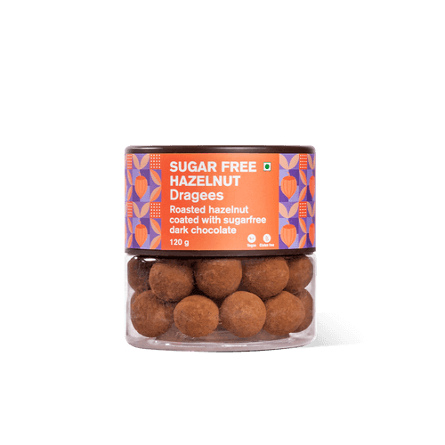 Sugar Free Dark chocolate coated Hazelnut Dragees Jar