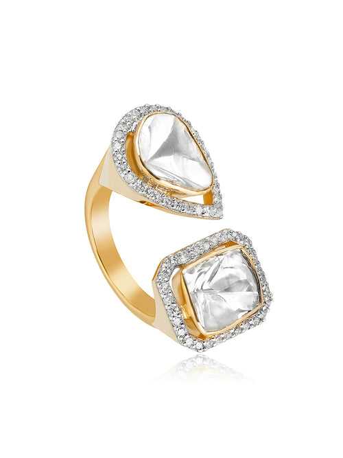 Polki Emerald Cut & Pear Ring