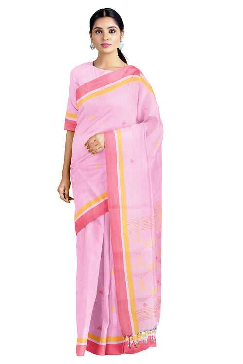 Light Pink Saree with Red Border and Butis