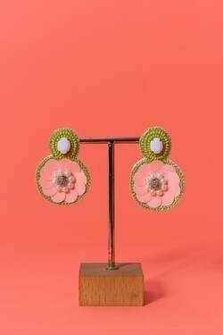 Green floral sequin beaded handcrafted earrings