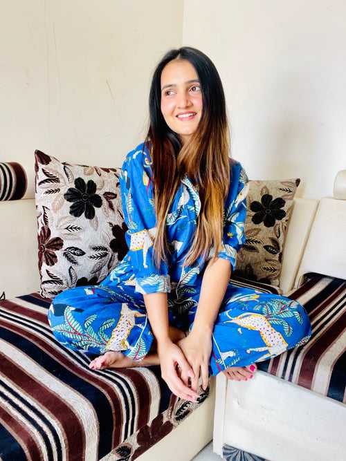 Blue Safari Print Pure Cotton Payjama Set