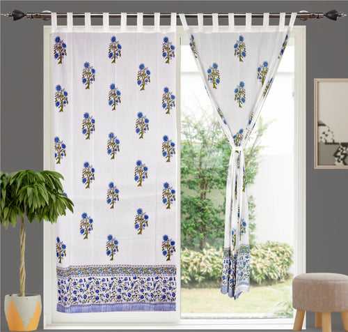 Premium Blue Floral Block Printed Curtains