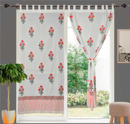 Premium Red Floral Block Printed Curtains