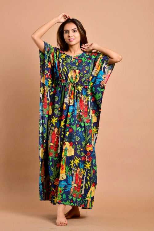 Premium Quality Cotton Blue Farida Kaftan