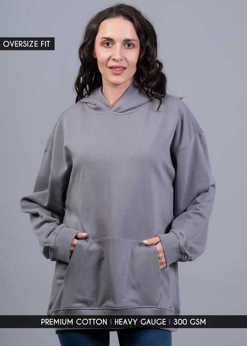 Ash Grey Women Drop Shoulder Terry Hoodie |Pronk