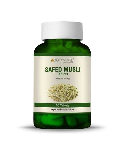 Bio Resurge Safed Musli Tablets | Exctract of Safed musli for energy & stamina in Men & Women body | 750 mg (60 tablets):One piece MRP (Inclusive of all taxes):Rs.270/- Net Weight 45gm/