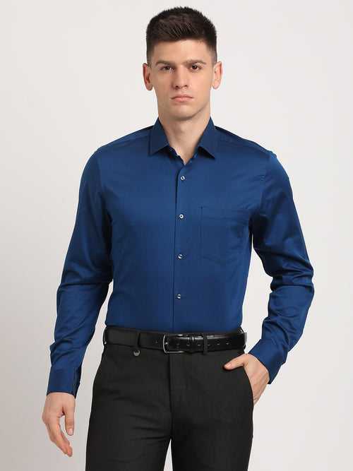 100% Cotton Blue Plain Slim Fit Full Sleeve Ceremonial Shirt