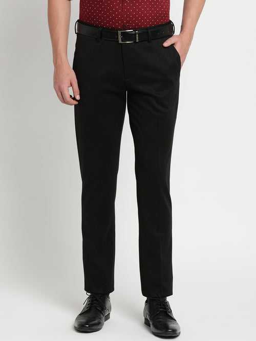 Knitted Black Dobby Ultra Slim Fit Flat Front Formal Trouser