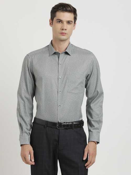 100% Cotton Grey Printed Regular Fit Full Sleeve Formal Shirt