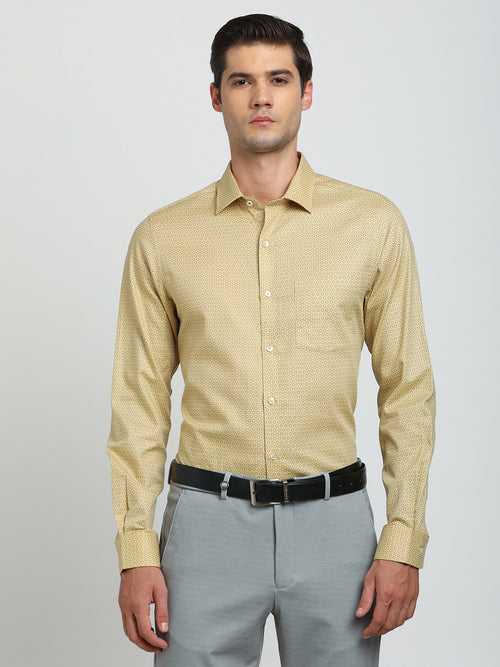 100% Cotton Yellow Printed Slim Fit Full Sleeve Formal Shirt