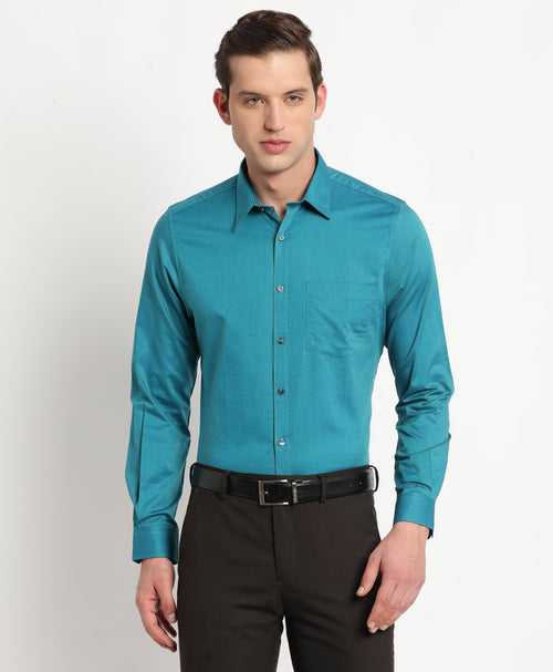100% Cotton Teal Blue Dobby Regular Fit Half Sleeve Formal Shirt