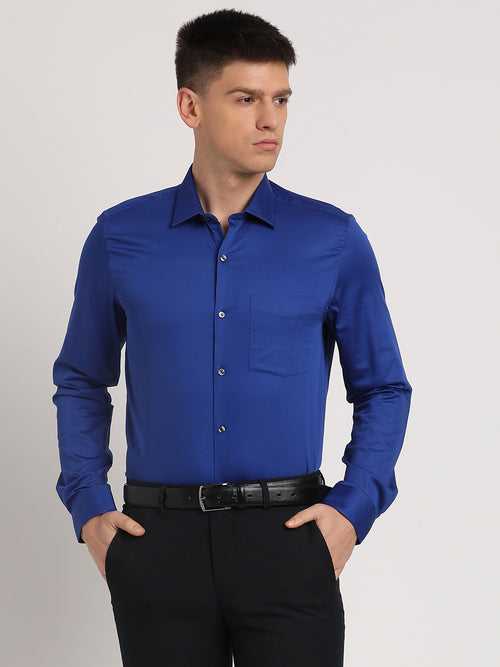 100% Cotton Blue Plain Slim Fit Full Sleeve Formal Shirt