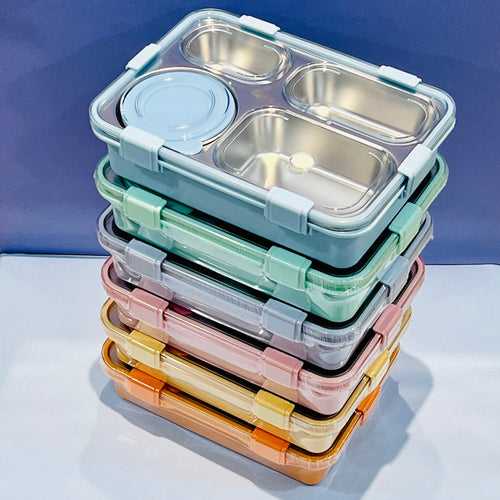 Pastel Steel Bento Lunchbox with 4 Compartments : Best for Kids , Adults and Teenagers