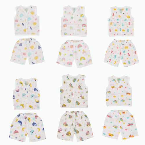 Muslin Jabla and Shorts for Babies and Toddlers (Pack of 6) - Color burst