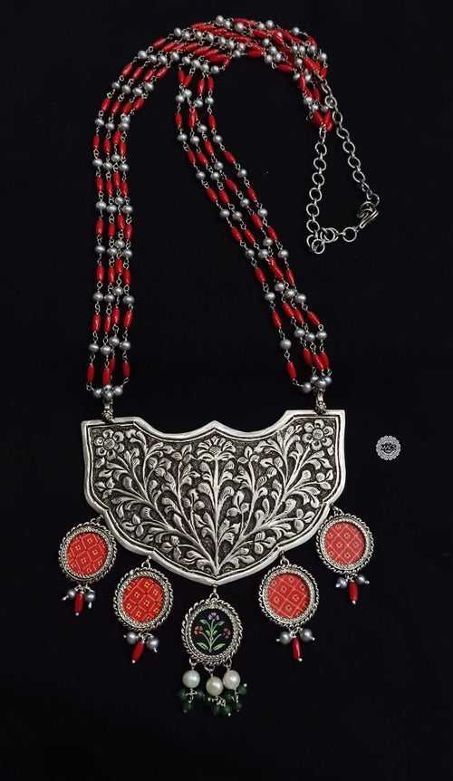 Tribal Silver Coral Necklace