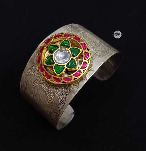 Kundan Silver Cuff