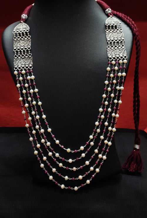 Layered Ruby Pearl Necklace