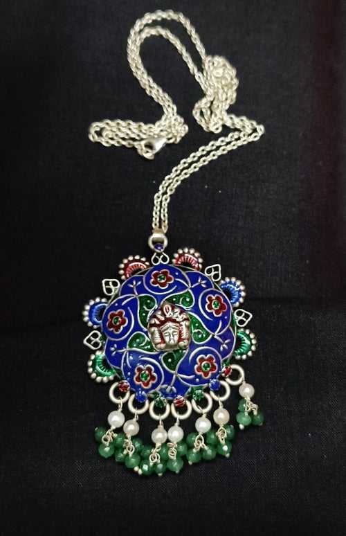 Silver Painting Pendant Necklace