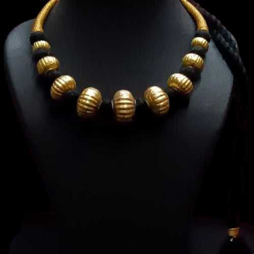 Gold plated Carved Wax Beads Necklace (oversized beads)