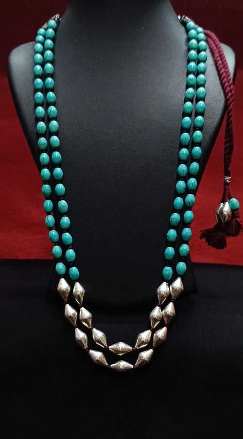 Turquoise Dholki Beads Necklace
