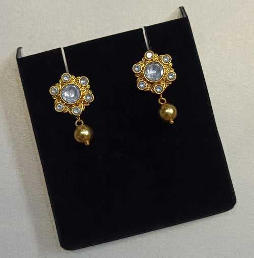 White Kundan Drop Earrings