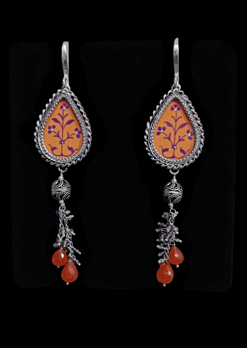 Orange Painting Silver Earrings