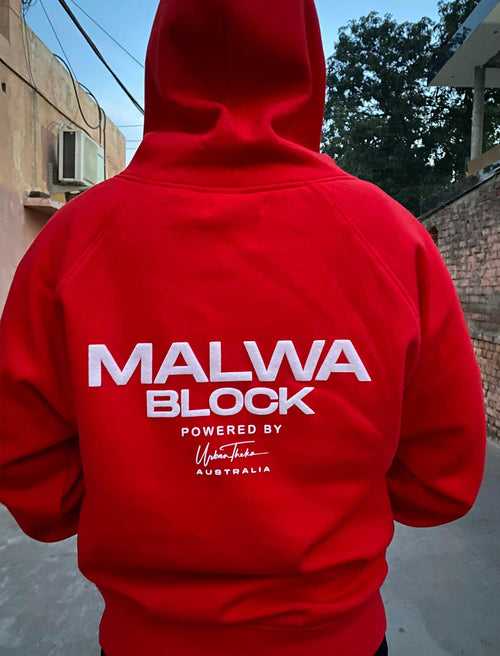 Malwai Red Hoodie - Malwa Block. BUY NOW !!  - LIMITED EDITION.  ( WILL NOT BE REPEATED )