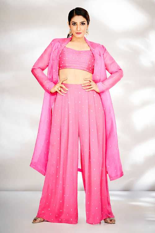 Raveena In June Organza Trench Jacket and Flared Pants