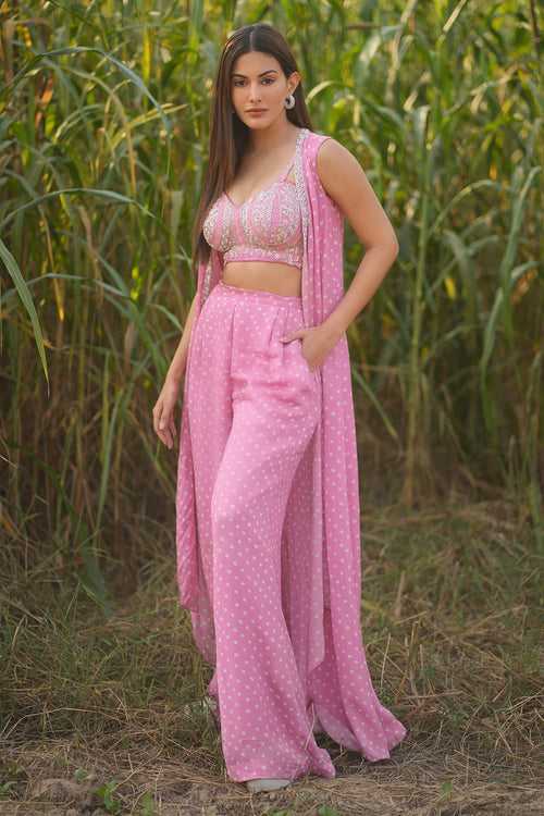 Amyra Dastur in Pale Pink Bandhani Jacket Set