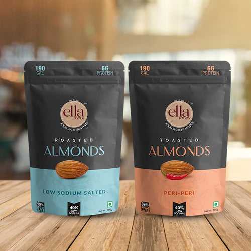 Ella Foods Salted Almond + Peri Peri Almond | 100 grams each | Pack of 2