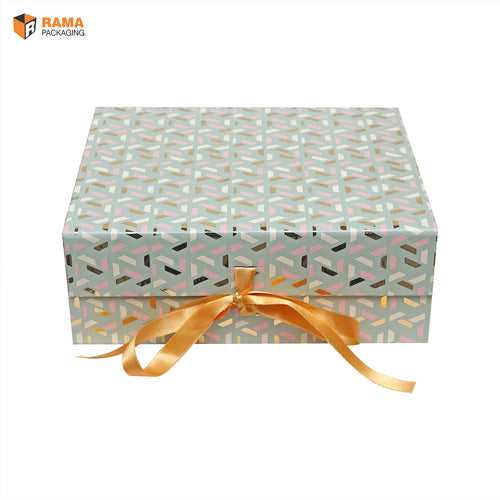 COLLAPSIBLE  RIBBON BOX  | Hamper Bag |  Festive Collection | (10" x 8.25" x 4.0" )