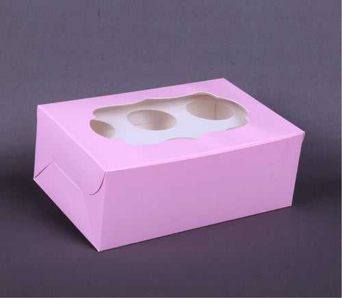 6 Cupcake Box Pink (6" X 9.5" X 3.5")