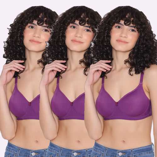 Women's Padded and Non Wired Full Coverage T-Shirt Bra (Pack of 3)-LILY