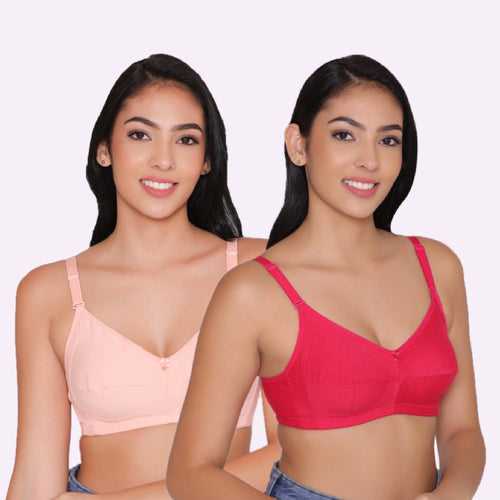 Women's Non Padded Non Wired Full Coverage Bra with No Spillage (Pack of 2)-ELSA
