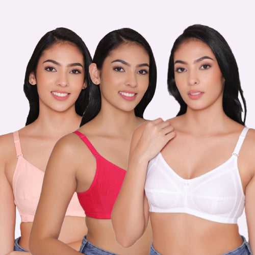 Women's Non Padded Non Wired Full Coverage Bra with No Spillage (Pack of 3)-ELSA