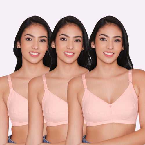 Women's Non Padded Non Wired Full Coverage Bra with No Spillage (Pack of 3)-ELSA