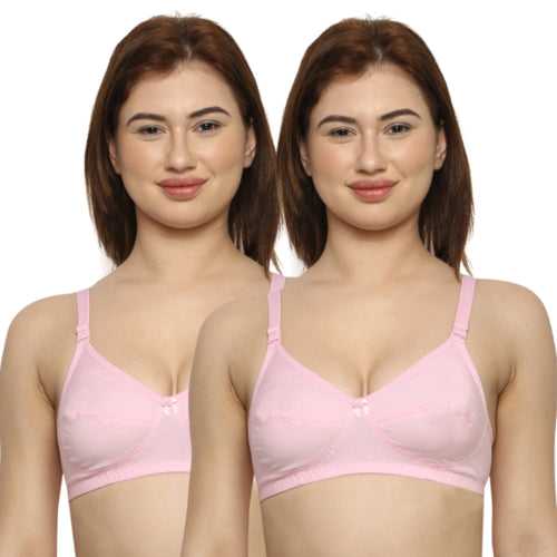 Women's Non Padded Non Wired Full Coverage Bra Cotton (Pack of 2)-IVY