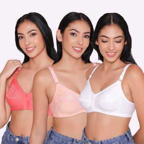 Half Net Non Padded Non Wired Full Coverage Bra (Pack of 3)-IRIS