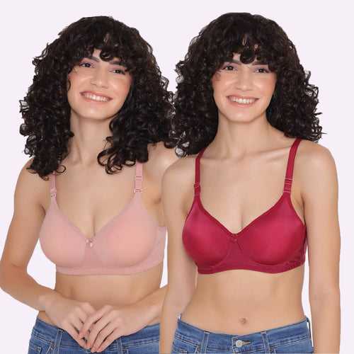 Women's Padded and Non Wired Full Coverage T-Shirt Bra (Pack of 2)-LILY