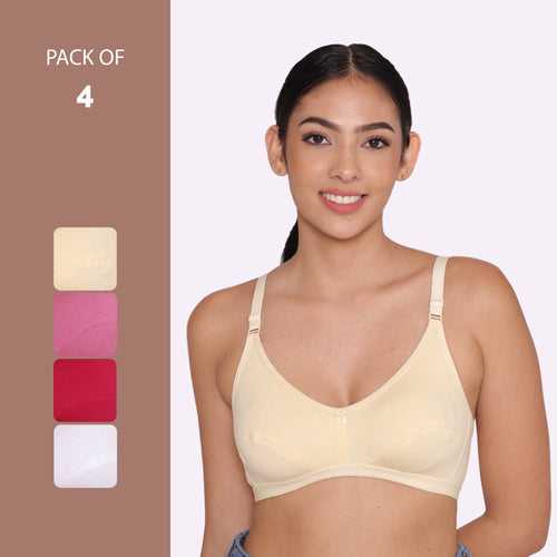 Women's Non Padded Non-Wired Regular Bra-PARIS Combo of 4