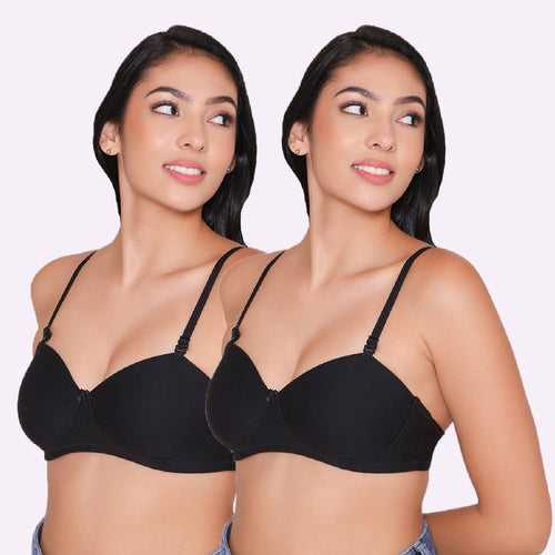 Women Lightly Padded Non Wired Tshirt Bra (Pack of 2)-ROMI