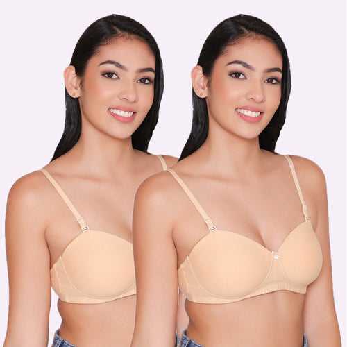 Women Lightly Padded Non Wired Tshirt Bra (Pack of 2)-ROMI