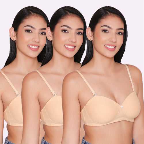 Women Lightly Padded Non Wired Tshirt Bra (Pack of 3)