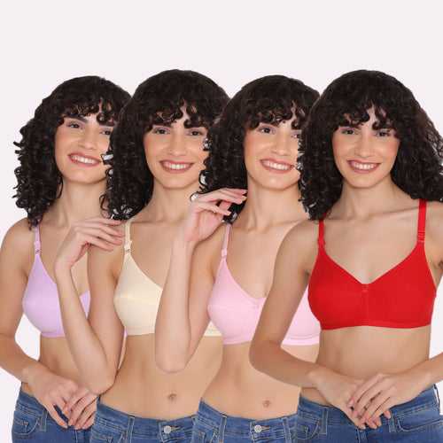 Women's Non Padded Non-Wired Regular Bra (Pack of 4)-ZOE