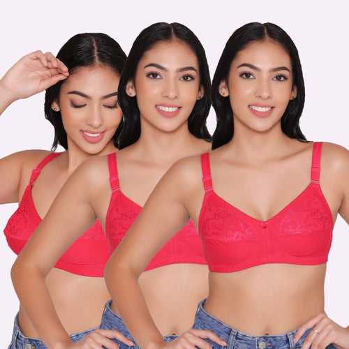 Half Net Non Padded Non Wired Full Coverage Bra (Pack of 3)-IRIS