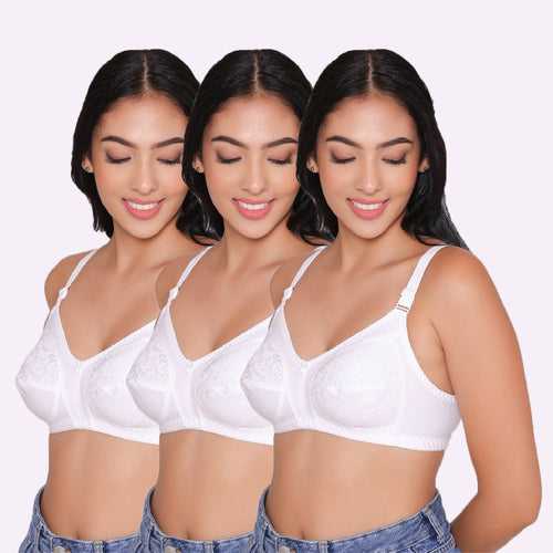 Half Net Non Padded Non Wired Full Coverage Bra (Pack of 3)-IRIS