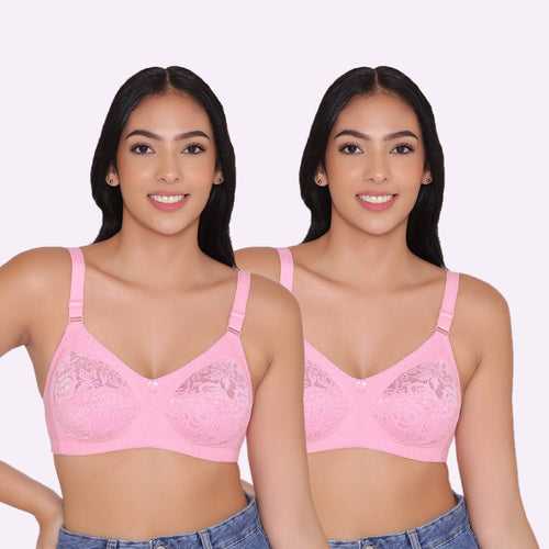 Women's Non Padded Full Coverage Net Bra (Pack of 2)-Thea