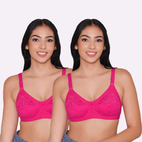 Women's Non Padded Full Coverage Net Bra (Pack of 2)-Thea