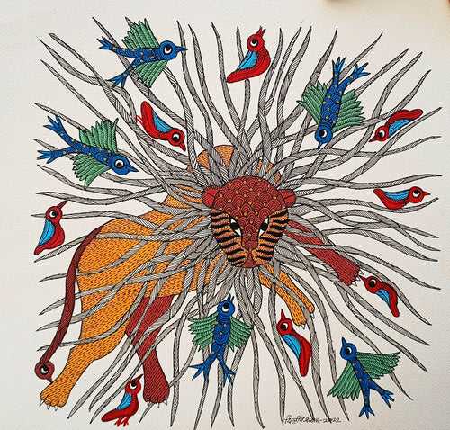 Gond folk art painting by Dilip Shyam